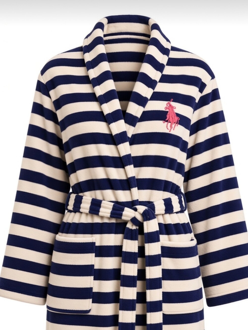 Striped Hooded Cover-Up with Pink Embroidered Logo Size Large